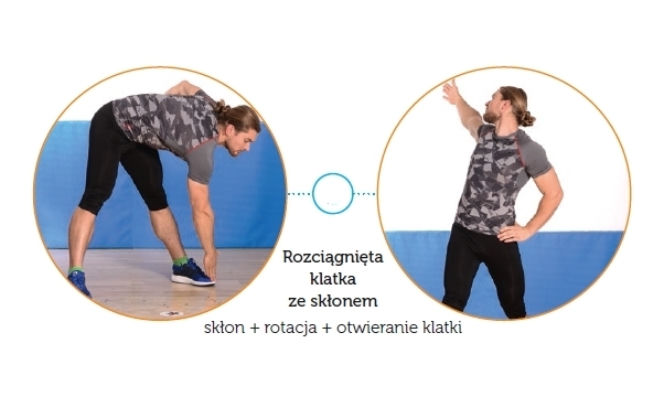 1. Ćwiczenia ogólnorozwojowe: rozciągnięta klatka ze skłonem