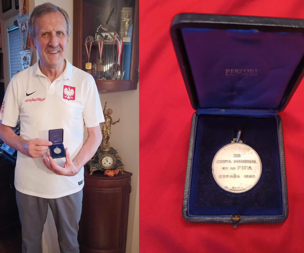 Stefan Majewski z medalem z 1982 roku. Obok zbliżenie na srebrny medal w etui. O sukcesie polskiej kadry na SE Supersport.