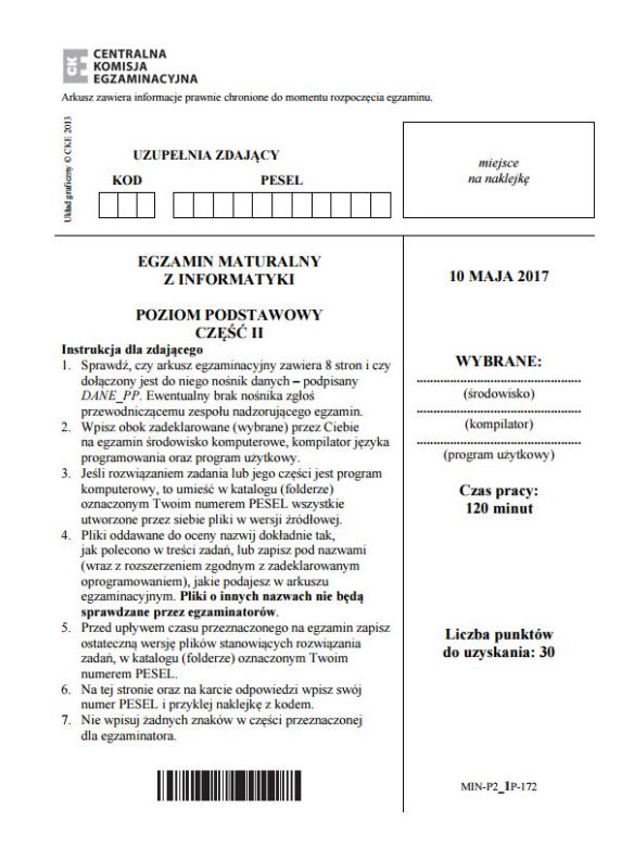 Matura 2017 informatyka. ARKUSZE poziom podstawowy