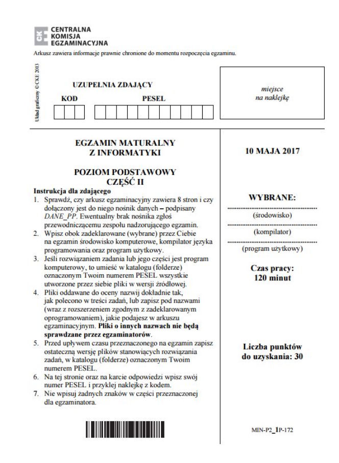 Matura 2017 informatyka. ARKUSZE poziom podstawowy