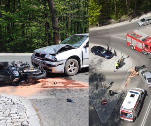 Poważny wypadek nieopodal Warszawy. Motocyklista runął na ziemię po zderzeniu z autem