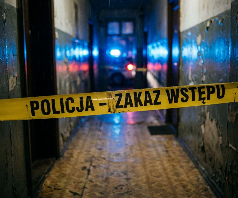 Taśma policyjna w drzwiach mieszkania