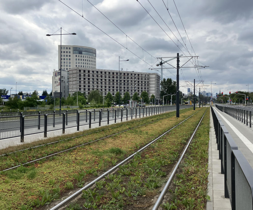 Budynek hotelu Holiday Inn w budowie przy trasie tramwajowej. O warszawskim szkieletorze przeczytasz na Architektura.