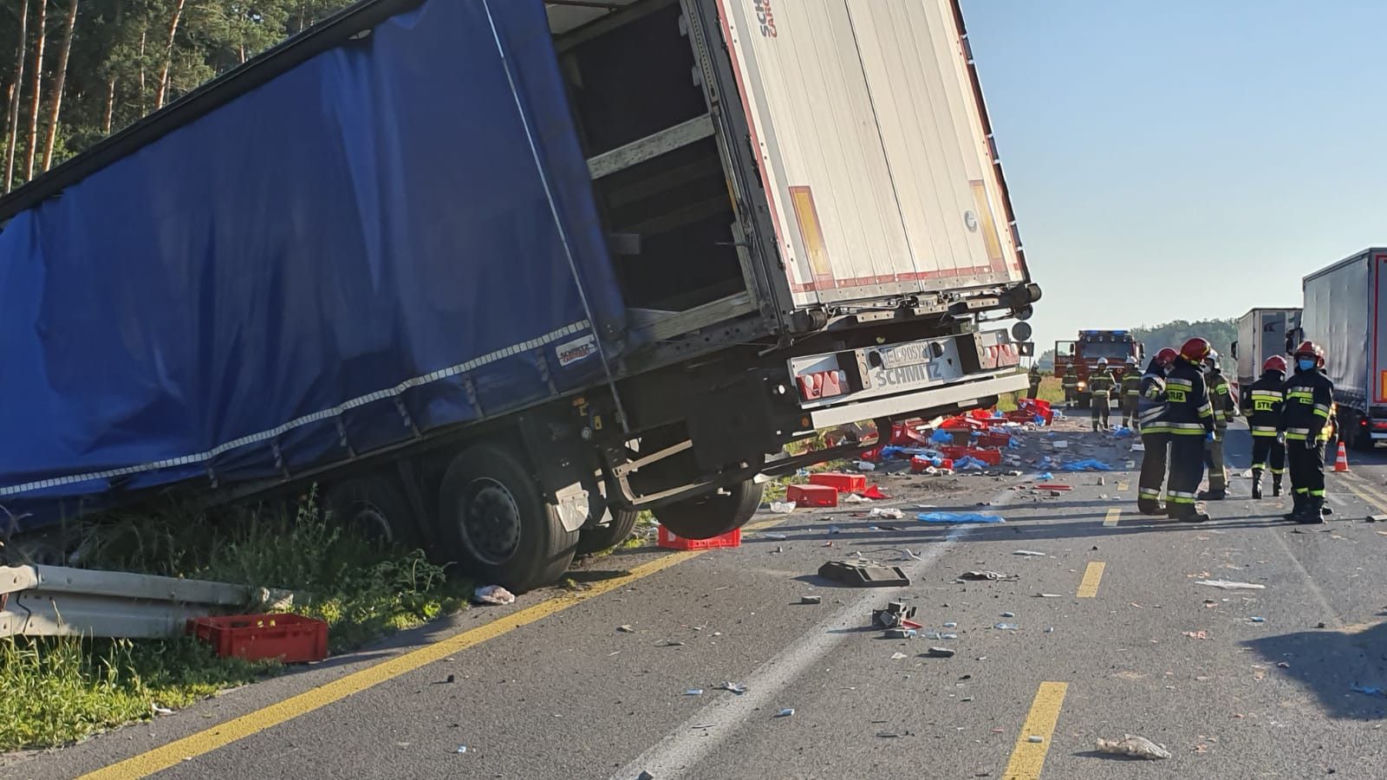 Łódzkie: Kilogramy MIĘSA na „Gierkówce”. TIR staranował busa [FOTO]