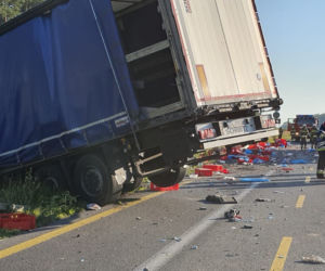 Łódzkie: Kilogramy MIĘSA na „Gierkówce”. TIR staranował busa [FOTO]