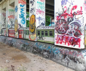 Trójwymiarowy mural przypomina o dawnej świetności linii kolejowej do Polic