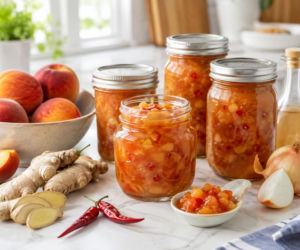 Brzoskwiniowy chutney z chili i imbirem. Kwaśno-pikantny sos do mięsa zamiast słodkiego dżemu