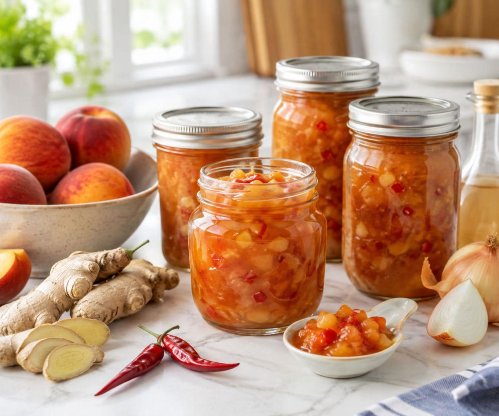 Brzoskwiniowy chutney z chili i imbirem. Kwaśno-pikantny sos do mięsa zamiast słodkiego dżemu