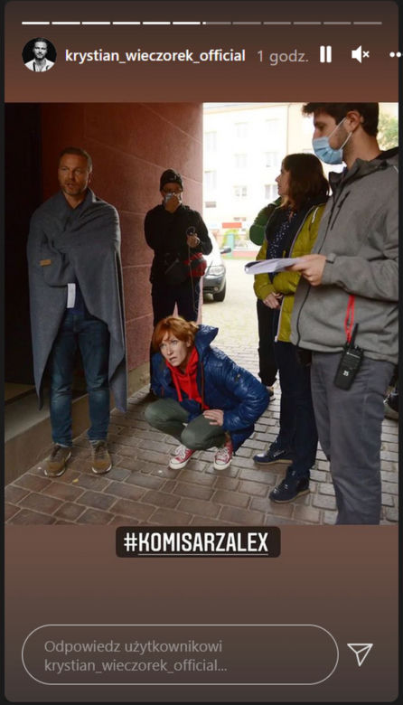 Komisarz Alex. Krystian Wieczorek (Piotr Górski), Magdalena Walach (Lucyna) na planie