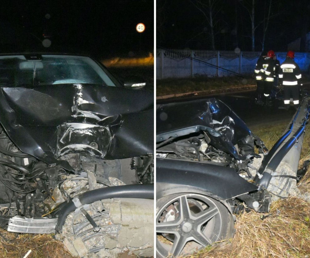 Kraśnik: PIJANY kierowca SKOSIŁ słup. Auto ROZTRZASKAŁO się o beton [ZDJĘCIA]