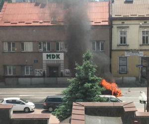 Na Piłsudskiego doszczętnie spłonęło auto. Kierowcy nic się nie stało [ZDJĘCIA]